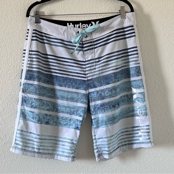 Hurley Men’s Swim Board Swim Trunks 34 Blue White Vacation Beach Pool Surf - Picture 1 of 9